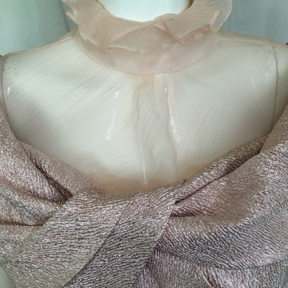 Rickie Freeman for Teri Jon Pink Metallic Jacquard Off The Shoulder Dress 16 - Picture 7 of 16